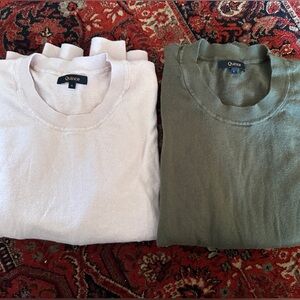 Quince Lightweight Crewneck Sweaters (2) Pale Pink & Olive Green Large